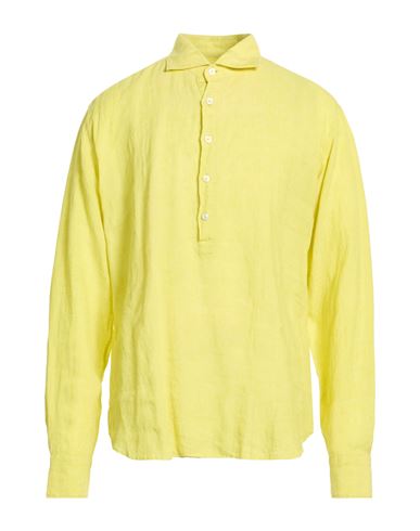 Giannetto Portofino Man Shirt Lime Green Size 17 ½ Linen In Yellow