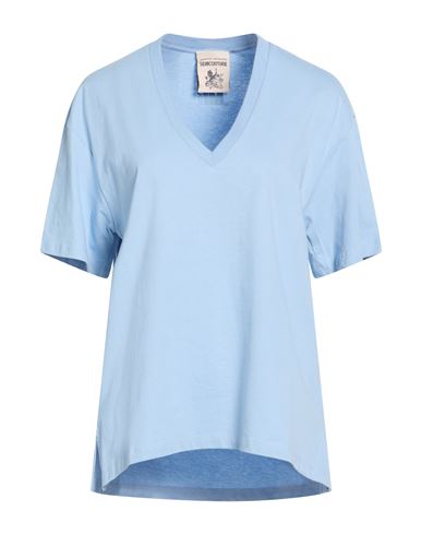 Semicouture Woman T-shirt Sky Blue Size L Cotton
