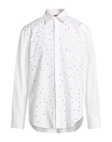 Msgm Man Shirt White Size 17 Organic Cotton