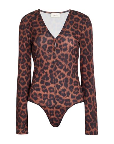Vicolo Woman Bodysuit Dark Brown Size M Polyester, Elastane