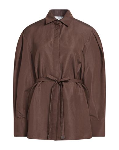 Max Mara Woman Shirt Dark Brown Size 6 Linen, Silk