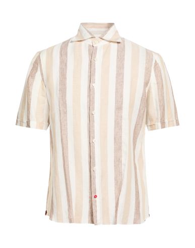 Isaia Man Shirt Beige Size 15 ¾ Linen In Multi