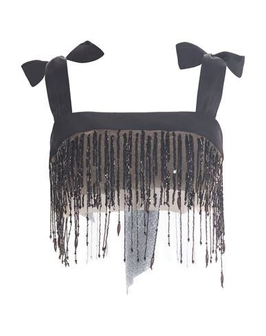 Elisabetta Franchi Woman Top Black Size 6 Polyamide, Silk In Brown
