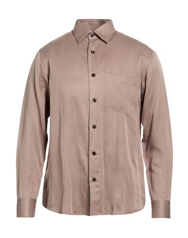 Brioni Man Shirt Taupe Size 3xl Silk, Linen In Brown