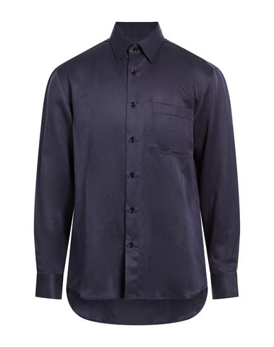 Brioni Man Shirt Midnight Blue Size Xl Silk, Linen