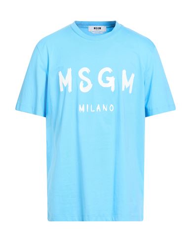 Msgm Man T-shirt Azure Size S Cotton In Blue