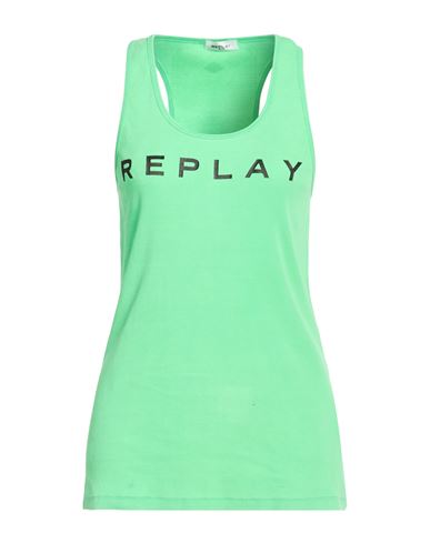 Replay Woman Tank Top Green Size L Cotton, Elastane