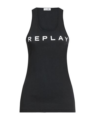 Replay Woman Tank Top Black Size S Cotton, Elastane