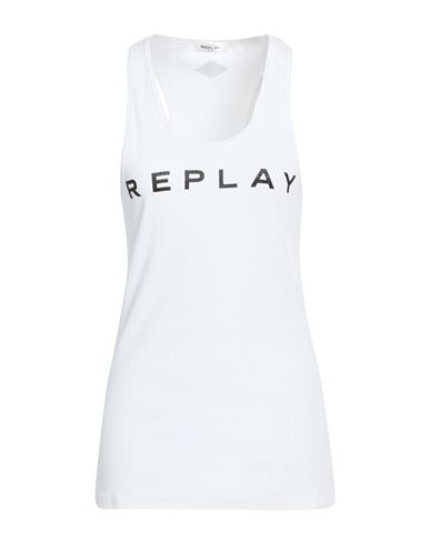 Replay Woman Tank Top White Size L Cotton, Elastane