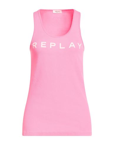 Replay Woman Tank Top Fuchsia Size M Cotton, Elastane In Pink