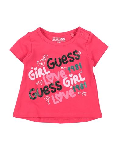 Guess Babies'  Newborn Girl T-shirt Fuchsia Size 3 Organic Cotton, Elastane In Pink