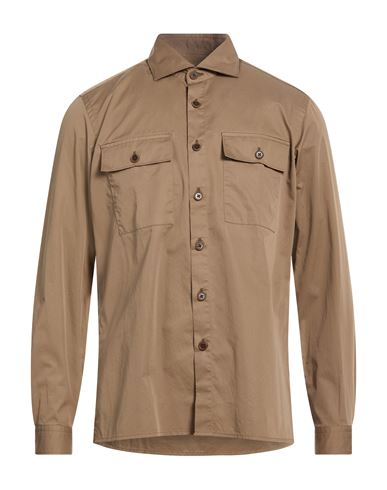 Ghirardelli Washed Man Shirt Khaki Size Xl Cotton In Gray