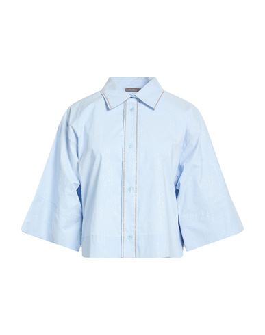 Peserico Woman Shirt Azure Size 6 Cotton, Viscose, Elastane, Polyamide, Metallic Polyester In Blue