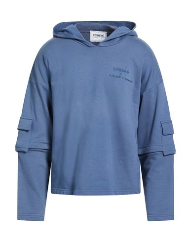 Iceberg X Kailand O. Morris Man Sweatshirt Slate Blue Size Xxl Cotton In Blue