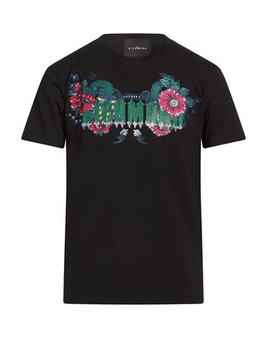 John Richmond Man T-shirt Black Size L Cotton, Elastane