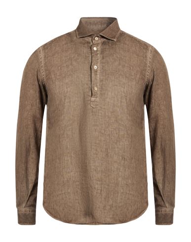 Boglioli Man Shirt Khaki Size 15 ¾ Linen In Sand