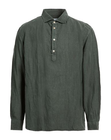 Boglioli Man Shirt Dark Green Size 15 ¾ Linen