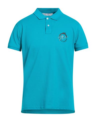 Trussardi Man Polo Shirt Turquoise Size M Cotton In Blue