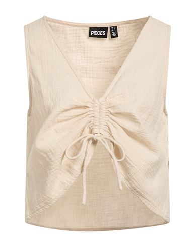 Pieces Woman Top Beige Size L Organic Cotton In Neutral