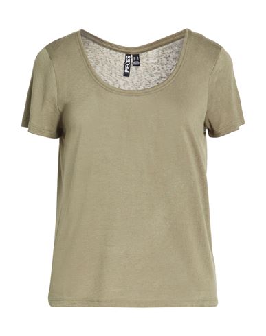 Pieces Woman T-shirt Military Green Size M Ecovero Viscose, Polyester