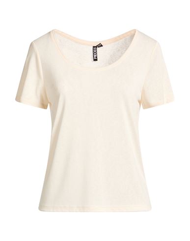 Pieces Woman T-shirt Cream Size L Ecovero Viscose, Polyester In White