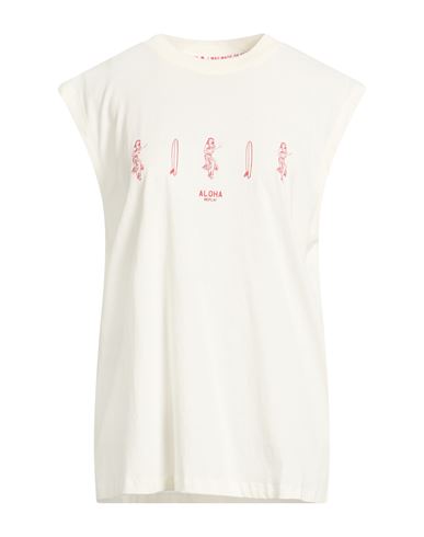 Replay Woman T-shirt Cream Size S Cotton In Metallic