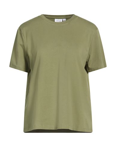 Vila Woman T-shirt Military Green Size M Organic Cotton, Elastane