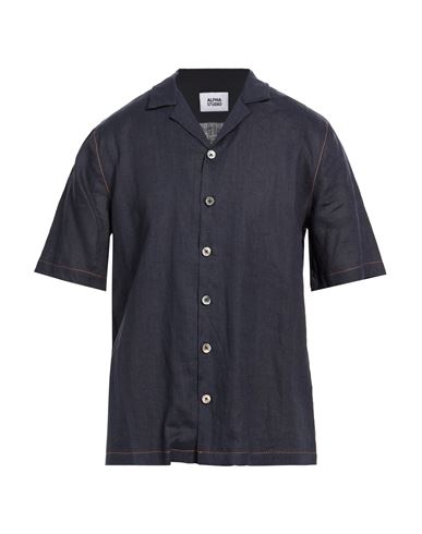 Alpha Studio Man Shirt Midnight Blue Size 44 Linen