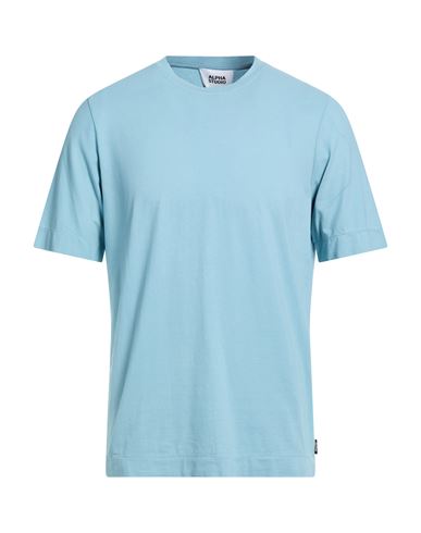 Alpha Studio Man T-shirt Sky Blue Size 42 Cotton, Elastane