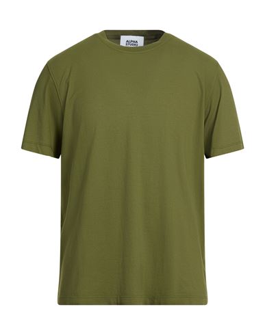 Alpha Studio Man T-shirt Military Green Size 48 Cotton, Elastane