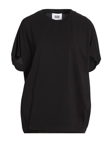 Alpha Studio Woman T-shirt Black Size 8 Cotton, Elastane