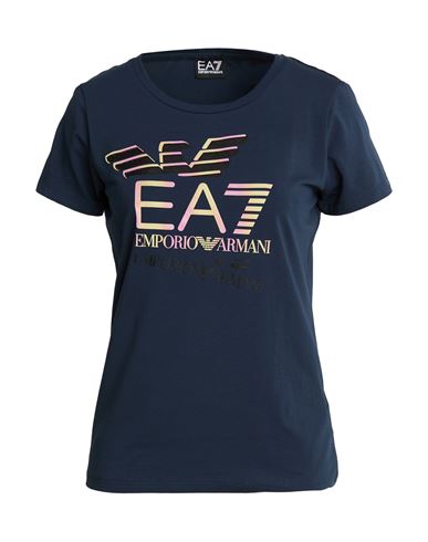 Ea7 Woman T-shirt Navy Size Xl Cotton, Elastane In Blue