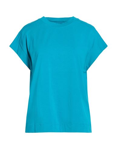 Alpha Studio Woman T-shirt Turquoise Size 10 Cotton, Elastane In Blue