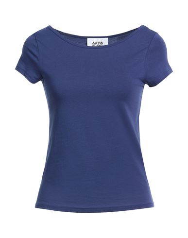 Alpha Studio Woman T-shirt Navy Size 10 Cotton, Elastane In Blue