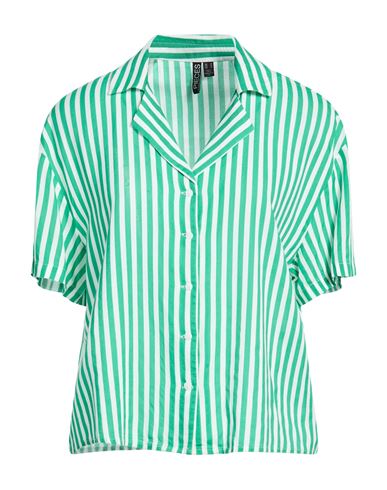 Pieces Woman Shirt Green Size L Ecovero Viscose In Blue