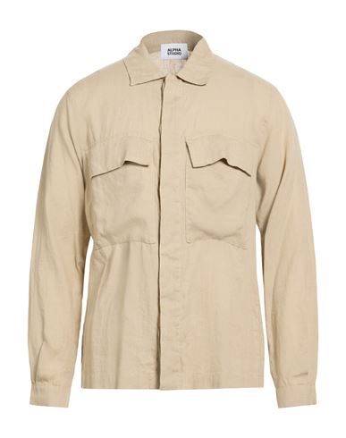 Alpha Studio Man Shirt Beige Size 42 Linen In Sand