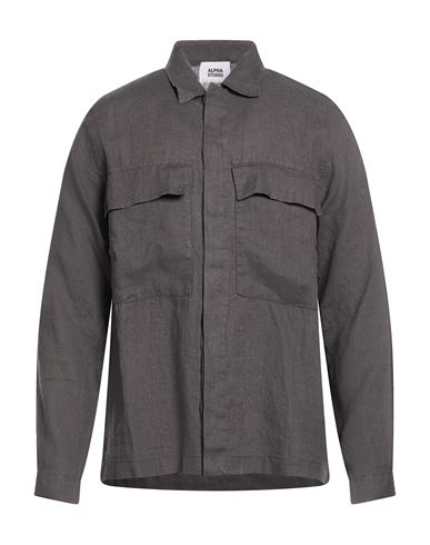 Alpha Studio Man Shirt Grey Size 42 Linen In Gray