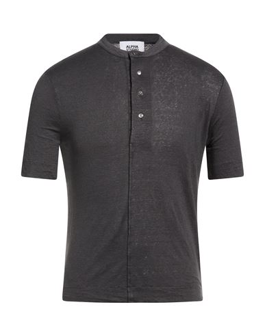 Alpha Studio Man T-shirt Lead Size 44 Linen, Elastane In Gray