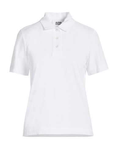 Alpha Studio Woman Polo Shirt White Size 10 Cotton, Elastane