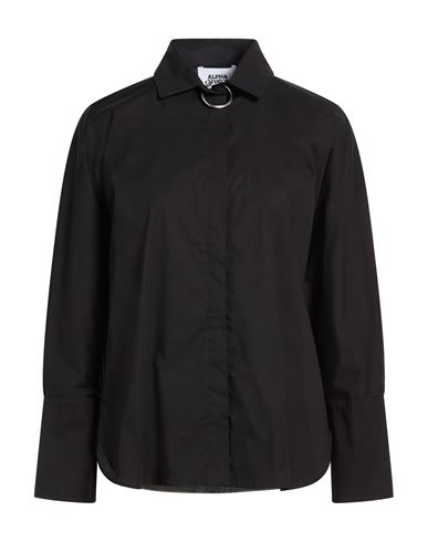 Alpha Studio Woman Shirt Black Size 8 Cotton, Elastane