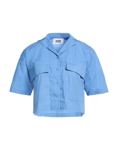 Alpha Studio Woman Shirt Azure Size 10 Cotton, Elastane In Blue
