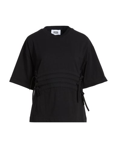Alpha Studio Woman T-shirt Black Size 10 Cotton, Elastane