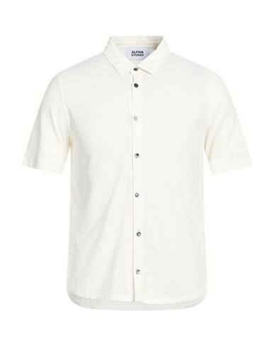 Alpha Studio Man Shirt Ivory Size 46 Cotton, Elastane In White