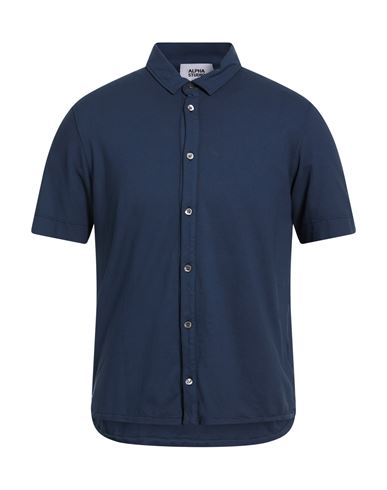 Alpha Studio Man Shirt Midnight Blue Size 40 Cotton, Elastane