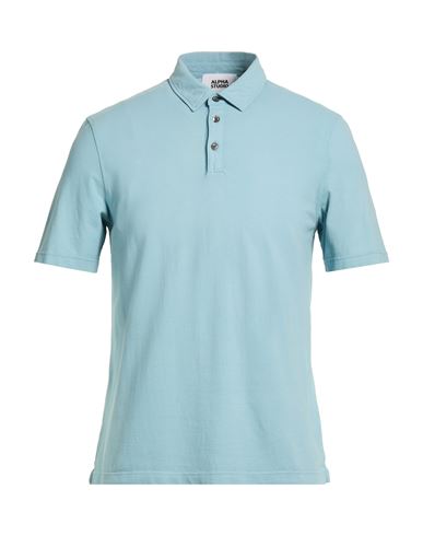Alpha Studio Man Polo Shirt Sky Blue Size 46 Cotton, Elastane