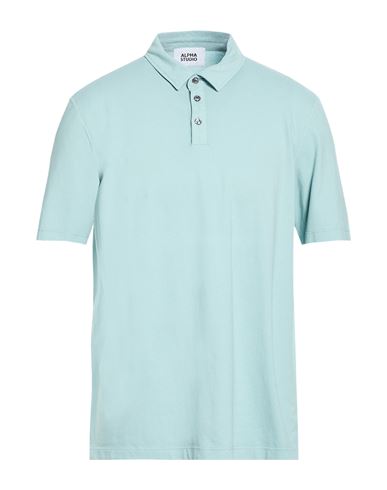 Alpha Studio Man Polo Shirt Turquoise Size 46 Cotton, Elastane In Blue