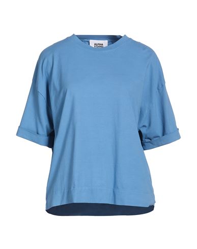 Alpha Studio Woman T-shirt Light Blue Size 12 Cotton, Elastane