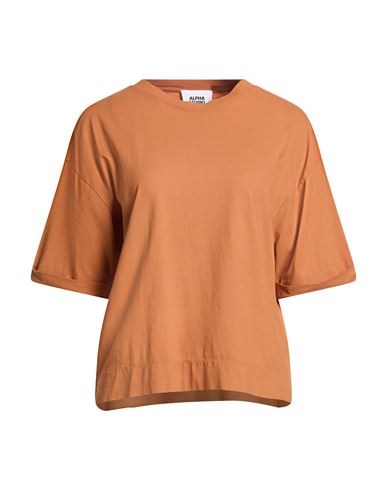 Alpha Studio Woman T-shirt Tan Size 8 Cotton, Elastane In Brown