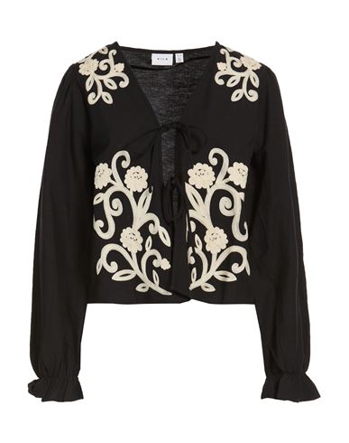 Vila Woman Shirt Black Size 8 Viscose, Cotton, Linen