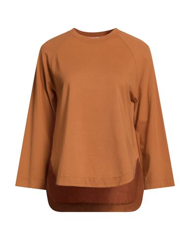 Alpha Studio Woman T-shirt Tan Size 12 Cotton, Elastane In Brown